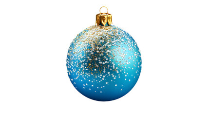 Fototapeta premium Blue Christmas ornament with gold glitter, isolated on transparent background