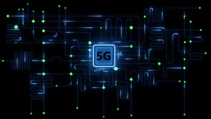 Futuristic glowing neon circuit board background with artificial 5g speed data connect, digital technology network, abstract high-tech schematic design, blue light lines and connection 4k video. - Powered by Adobe