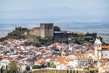 Panorama of Castelo de Vide rooftops seen from an outside viewpoint. Castelo de Vide in Alto Alentejo, Portugal.