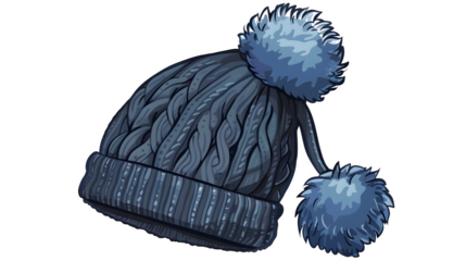 Blue knitted winter hat, isolated on transparent background