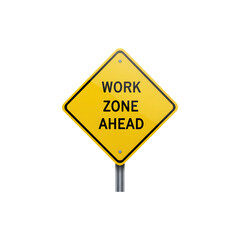 Yellow Work Ahead Road Sign Isolated on White &ndash; Construction and Safety Warning Symbol for Industrial Concepts