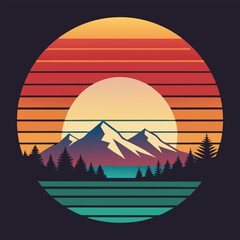 vintage round style sunrise vector art.