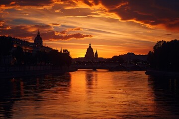 Naklejka premium Parisian sunset seine river cityscape