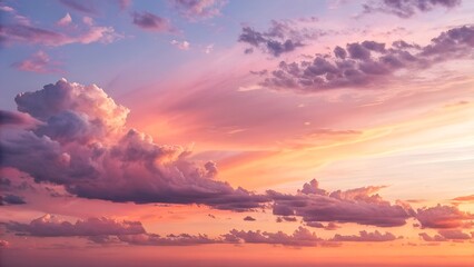 Obraz premium Sunset gradient with pink, orange, and lavender clouds in soft blur 