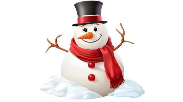 Classic Snowman with Top Hat, isolated on transparent background