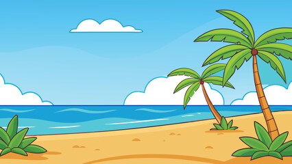 Fototapeta premium Tropical beach palm trees ocean clouds waves