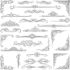 Obraz premium Victorian calligraphic design elements set with vintage floral swirls and decorative flourishes for wedding invitations and ornamental frames