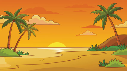 Obraz premium Tropical island sunset palm trees ocean beach