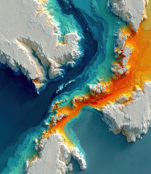Vibrant Ocean and Glacier Topographic Abstract