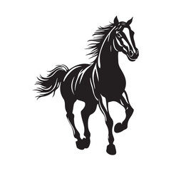 Obraz premium Running horse silhouette, Running horse vector illustration, Silhouette of a horse running black vector art illustration, Solid black vector silhouette of a horse in motion.