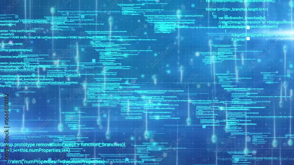 Wall mural digital futuristic computer coding moving on blue background, high technology internet data informat