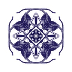 a symmetrical indigo mandala with an intricate floral and geometric pattern