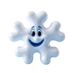 Obraz premium Cute cartoon snowflake character with a friendly smiling face isolated on transparent background