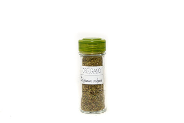 spice jar over transparent background. Oregano or origanum vulgare