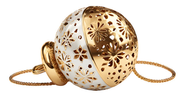 Golden floral egg pendant 3d rendered, isolated on transparent background