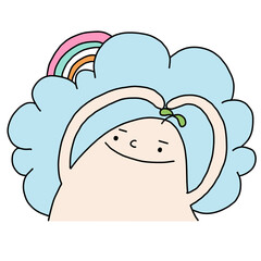 cute baby plant in the clouds and rainbow