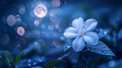 A close-up of a jasmine flower under moonlight