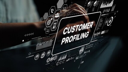 Hands Engaging with Digital Interface for Customer Profiling and Data Analysis in Modern Business Environment. Asymptotic smart data analytic.