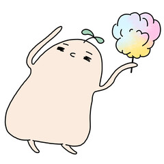 white radish plant cartoon with cotton candy