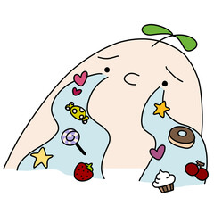 illustration of white radish cartoon with dessert