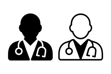 Fototapeta premium Medical professional icon silhouettes in black and white with stethoscope in minimalist design