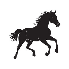 Fototapeta premium Running horse silhouette, Running horse vector illustration, Silhouette of a horse running black vector art illustration, Solid black vector silhouette of a horse in motion.