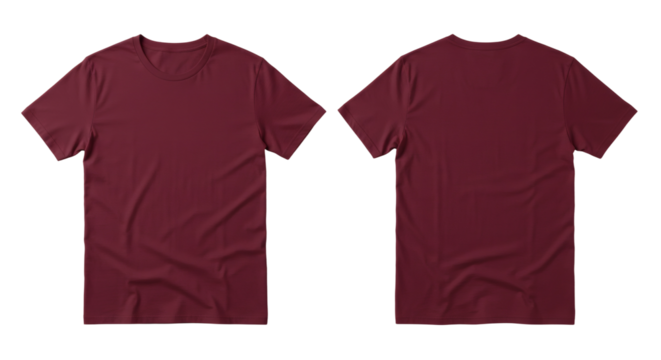 Tshirt Shirt Maroon Burgundy Casual Clothing Front Back View Mockup Template
