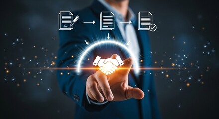 Seal the deal with a handshake after digital document workflow for streamlined business agreements and partnerships in modern companies