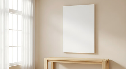 Blank canvas on wall in a bright room