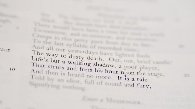 Page with "Tomorrow and tomorrow and tomorrow" monologue from Shakespeare's Macbeth