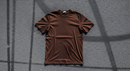 Brown t-shirt on textured concrete surface