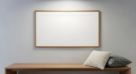 Blank canvas with frame and pillows on bench seat