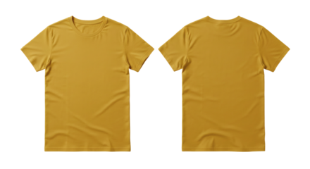 Tshirt Shirt Mustard Yellow Casual Clothing Front Back View Mockup Template