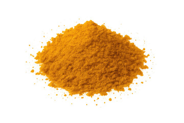 Turmeric powder forming a pile on transparent background