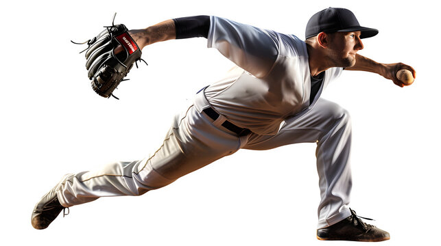 Baseball Pitcher in Action, isolated on transparent background