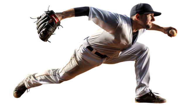 Baseball Pitcher in Action, isolated on transparent background