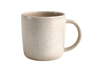 Rustic beige stoneware mug with a glossy speckled glaze and a classic handle.