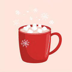 Cozy Winter Cocoa with Marshmallows in a Festive Red Mug Illustration Delicious Hot Chocolate Drink for Holiday Season Festive and Warm