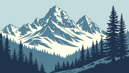 Majestic Mountain Peaks Serene Landscape with Towering Peaks and Forest 