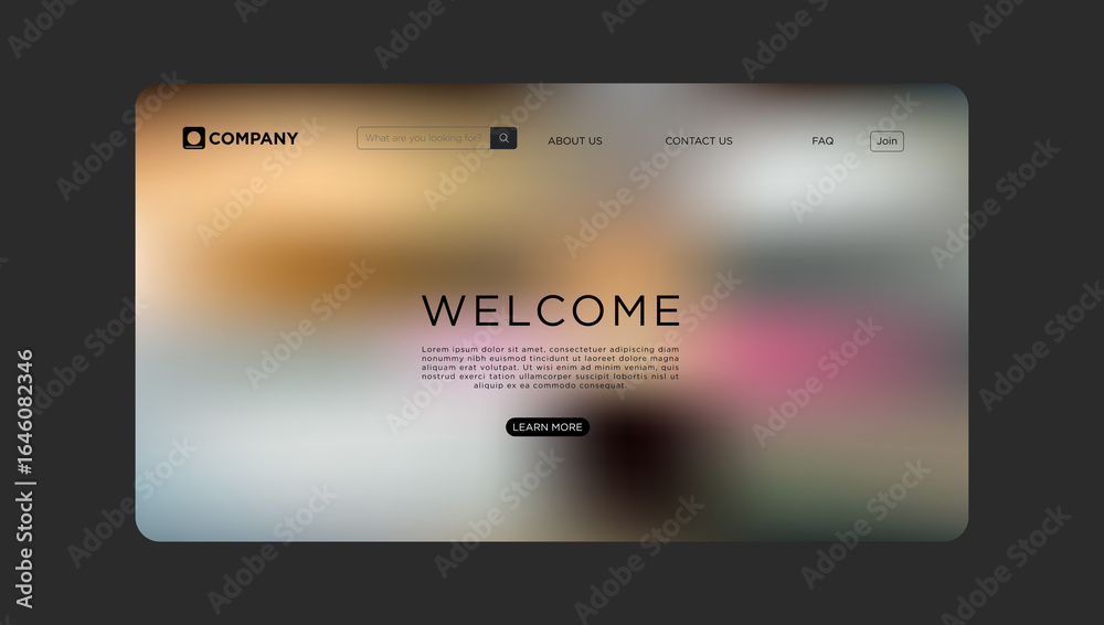 Wall mural modern website landing page with welcome message and blurred background for company use
