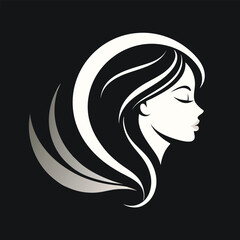 Beautiful woman face side view silhouette vector icon on white background