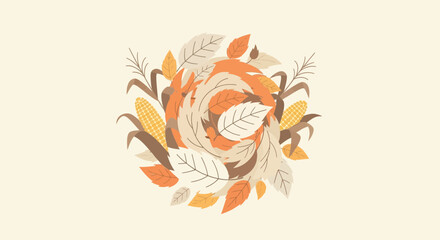 Obraz premium Autumnal Abundance Wreath With Colorful Foliage And Harvest Corn Elements