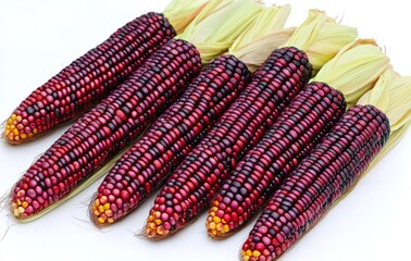 Six Colorful Indian Corn Close-up, High-Angle View, Still Life Photography, Food Photography, Maize Indian corn, still life photography