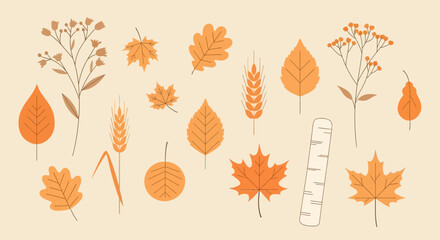 Autumnal Elements Collection Elegant Seasonal Plants for Graphic Design Projects
