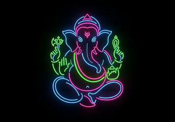A vibrant neon-lit illustration of Lord Ganesha with a glow of pink, blue, and green lines. This futuristic design is perfect for modern, digital, and festival themes.