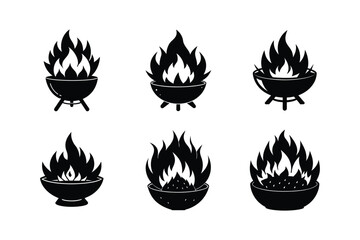 Fire pit bonfire silhouette vector illustration black halloween artboard