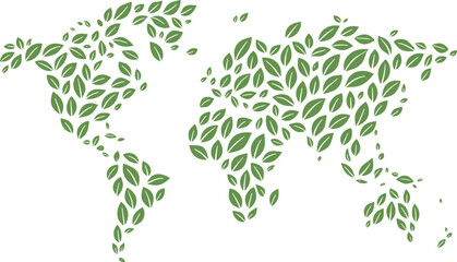 Fototapeta premium World Map Made of Green Leaves Vector Illustration