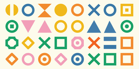 Colorful geometric shapes pattern on a cream background