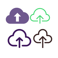 Cloud upload icons with arrows isolated on transparent background
