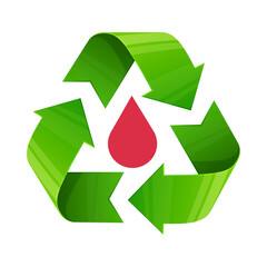 Obraz premium Green recycling symbol with red blood drop isolated on transparent background